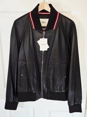 Bally Lamb Leather Striped Bomber Jacket